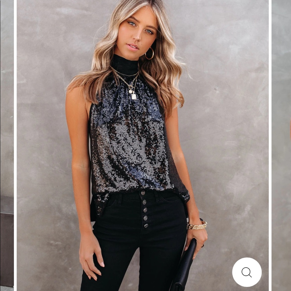 SURPRISE SEQUIN SATIN HALTER TOP - BLACK